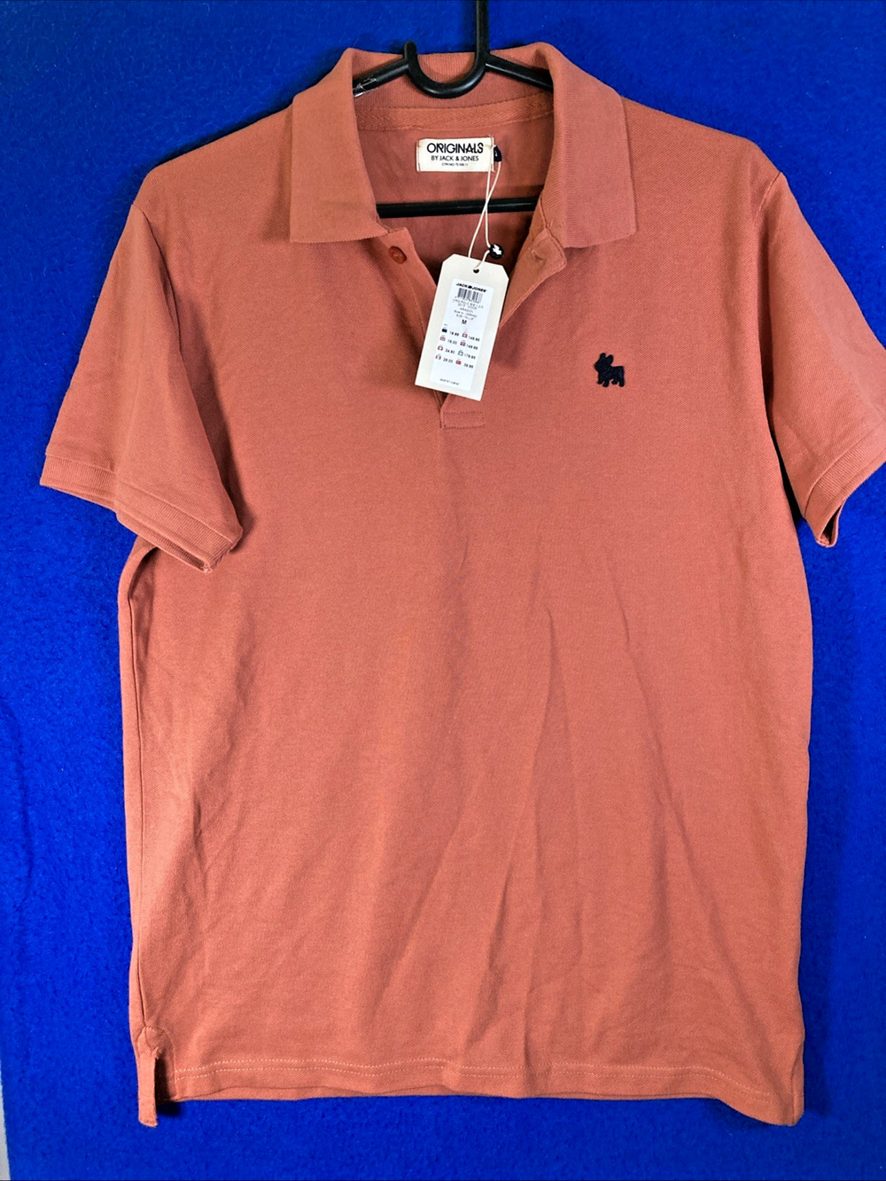 Jack & Jones Originals Men's Polo Shirt Large Burnt Orange Cotton Short Sleeve